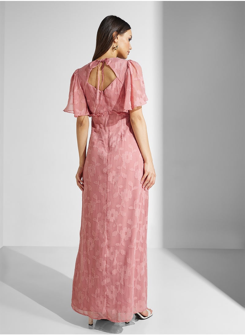Anaya With Love Jacquard Tie Back Flutter Sleeve Maxi Dress  - Image 2