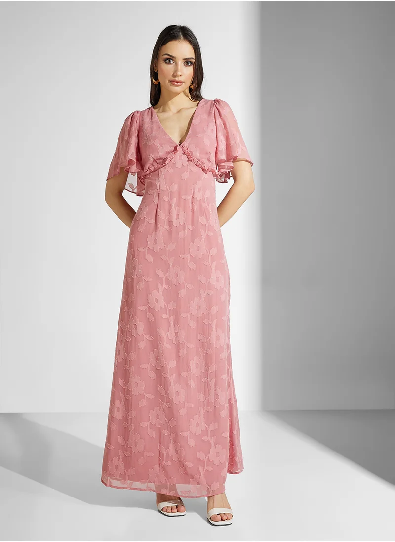 انايا ويذ لوف Jacquard Tie Back Flutter Sleeve Maxi Dress