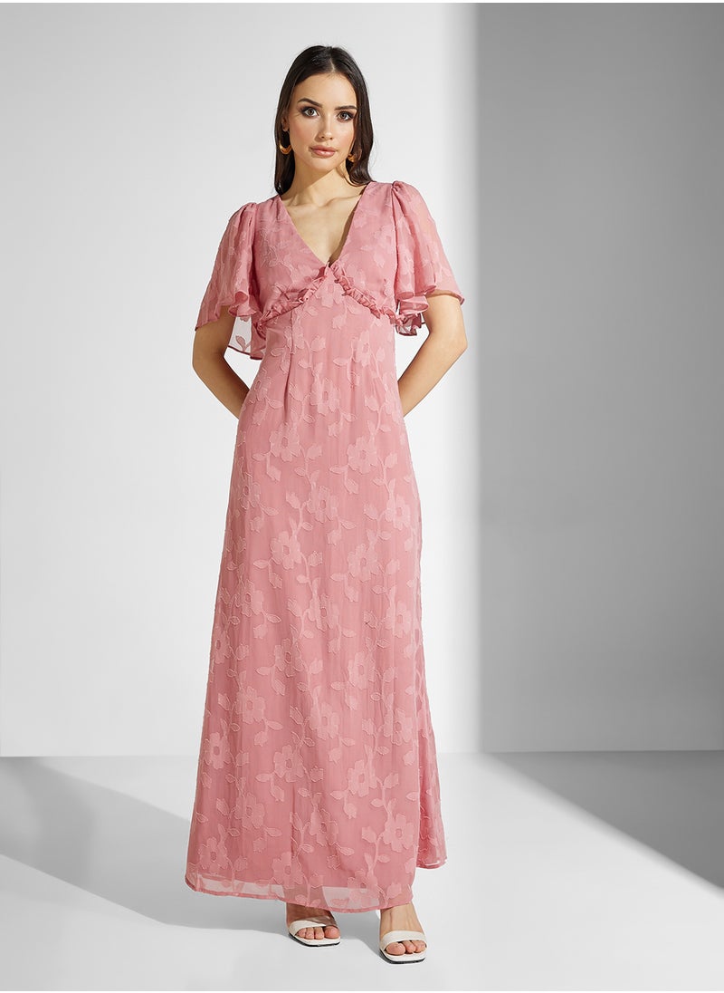 Anaya With Love Jacquard Tie Back Flutter Sleeve Maxi Dress  - Image 1