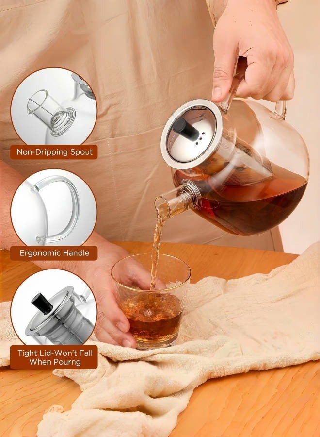 متجر الفرح إبريق شاي زجاجي كبير سعة 1500 مل (50 أونصة) مع مصفاة قابلة للإزالة، إبريق شاي آمن للاستخدام على الموقد، غلاية يدوية الصنع مع مصفاة من الفولاذ المقاوم للصدأ - Image 2