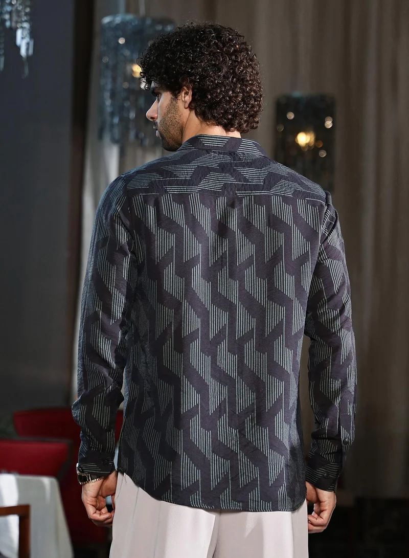 كامبوس سوترا Men's Prussian Blue Pinstriped-Track Regular Shirt