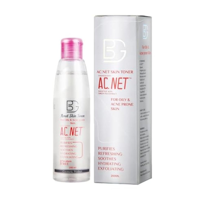 BG AC.NET Skin Toner – 200 ml - anti-bacterial -With Panthenol - Aloe Vera Extract - Lactic Acid & - Minimizes Pores - Prevents Breakouts - And Hydrates Skin - Image 1