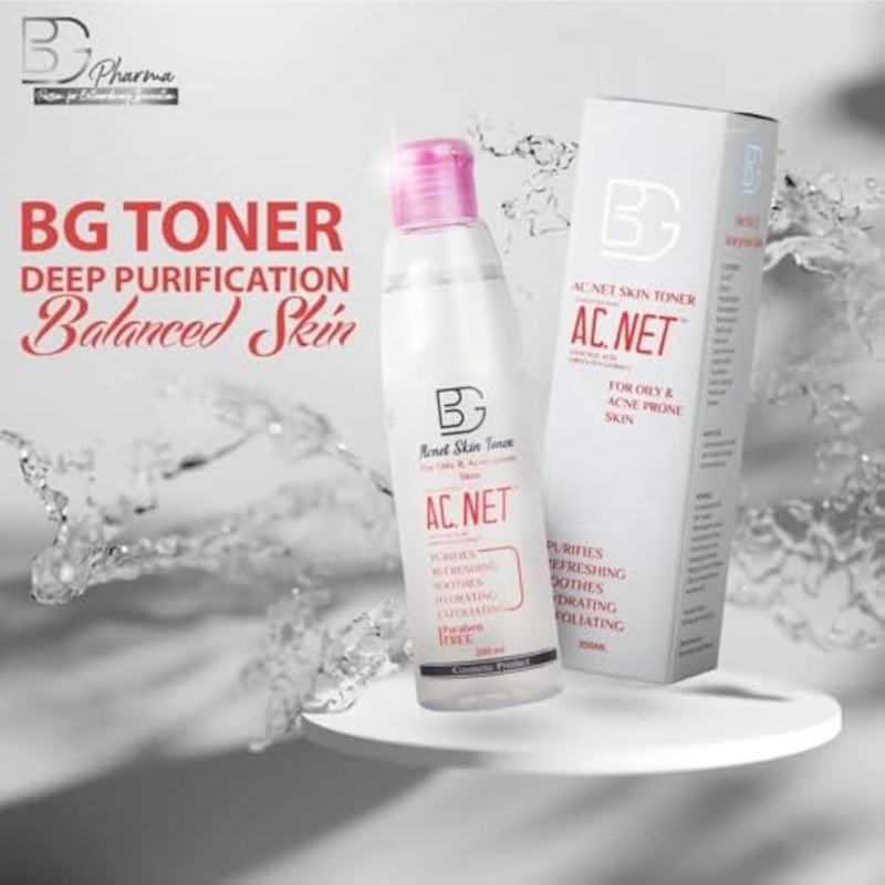 BG AC.NET Skin Toner – 200 ml - anti-bacterial -With Panthenol - Aloe Vera Extract - Lactic Acid & - Minimizes Pores - Prevents Breakouts - And Hydrates Skin - Image 2