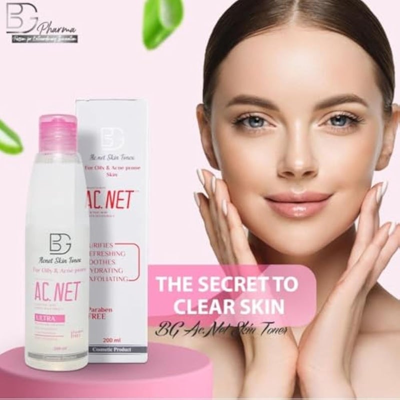 BG AC.NET Skin Toner – 200 ml - anti-bacterial -With Panthenol - Aloe Vera Extract - Lactic Acid & - Minimizes Pores - Prevents Breakouts - And Hydrates Skin - Image 4