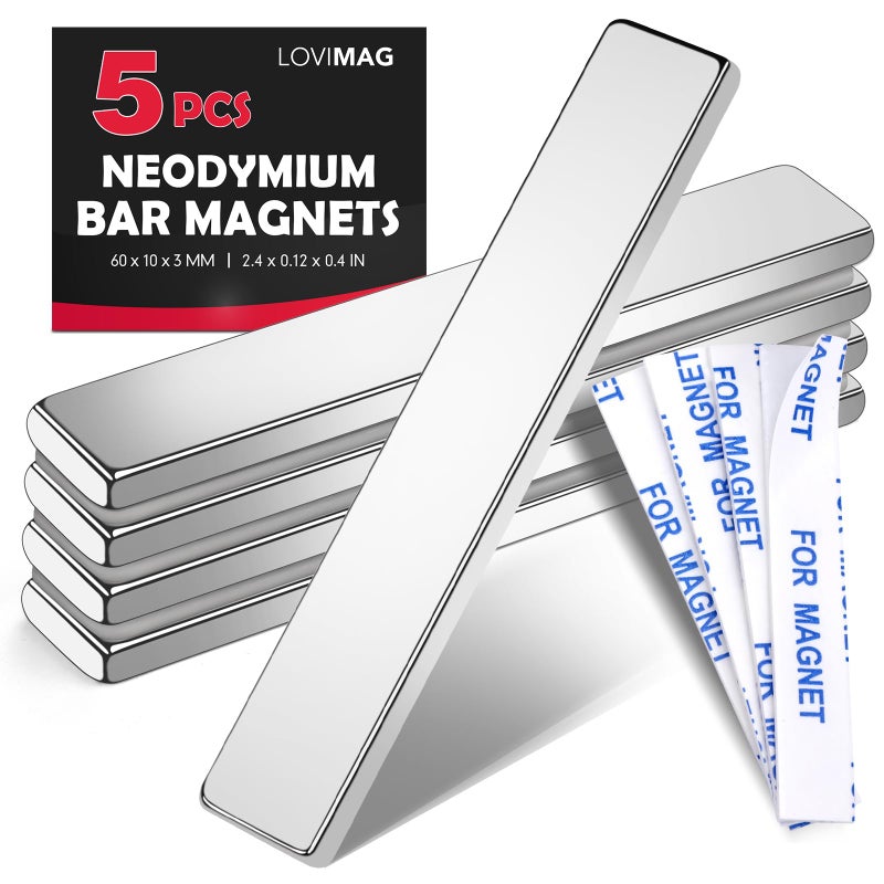 LOVIMAG Magnets with Adhesive Backing, Magnet Strips Heavy Duty, Flat Magnets for Whiteboard, Craft, Fridge, Office, Kitchen, Science - 60 x 10 x 3mm, Pack of 5 - Image 1