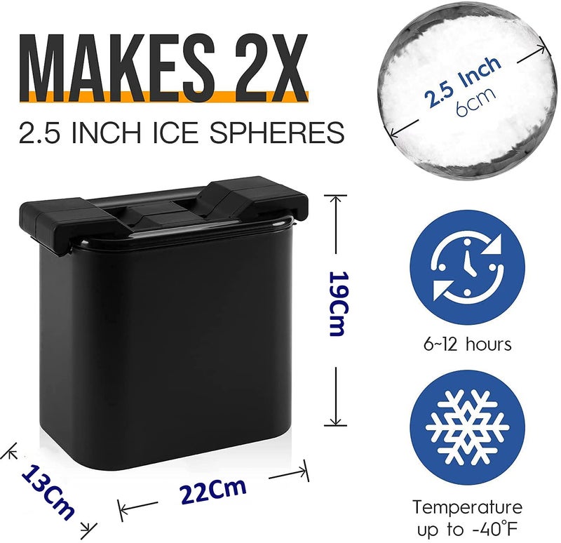 Karp Crystal Clear Ice Ball Maker - 2.35 Inch Large Round Clear Ice Ball Spheres Mold For Cocktail, Whiskey & Bourbon Drinks, Gifts For Men - Silicone, Black - Image 3