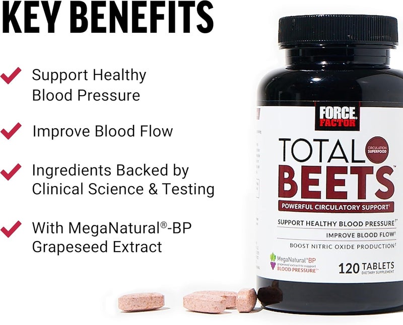 Force Factor Total Beets Blood Pressure Supplements Nitric Oxide Supplement with Beet Root Powder Nitrates Grapeseed Extract for Circulation Cardiovascular Heart Health 360 Tablets 3 Pack - Image 2