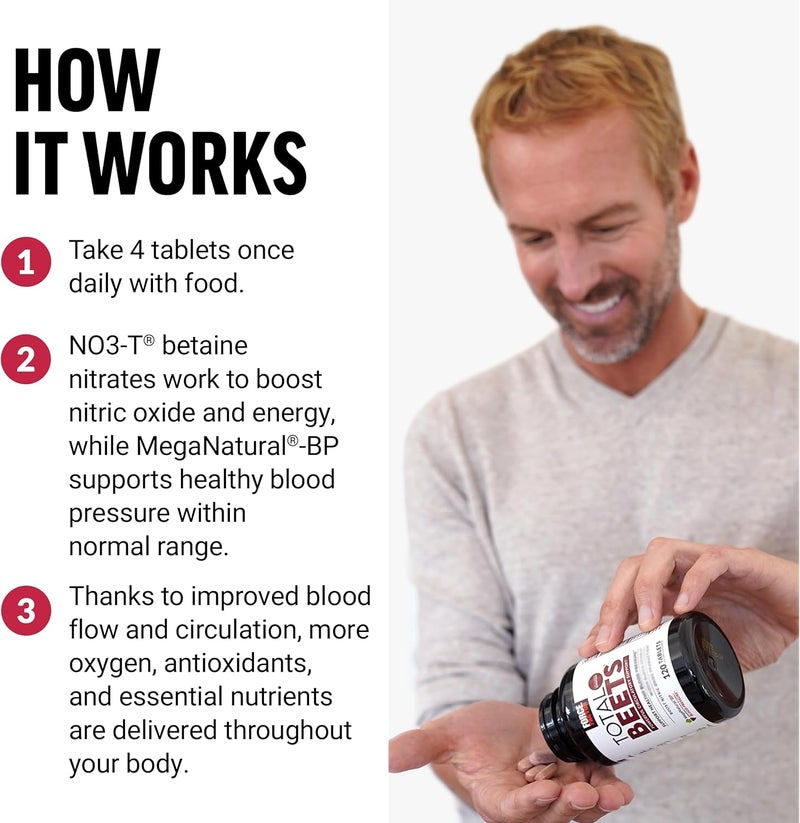 Force Factor Total Beets Blood Pressure Supplements Nitric Oxide Supplement with Beet Root Powder Nitrates Grapeseed Extract for Circulation Cardiovascular Heart Health 360 Tablets 3 Pack - Image 4