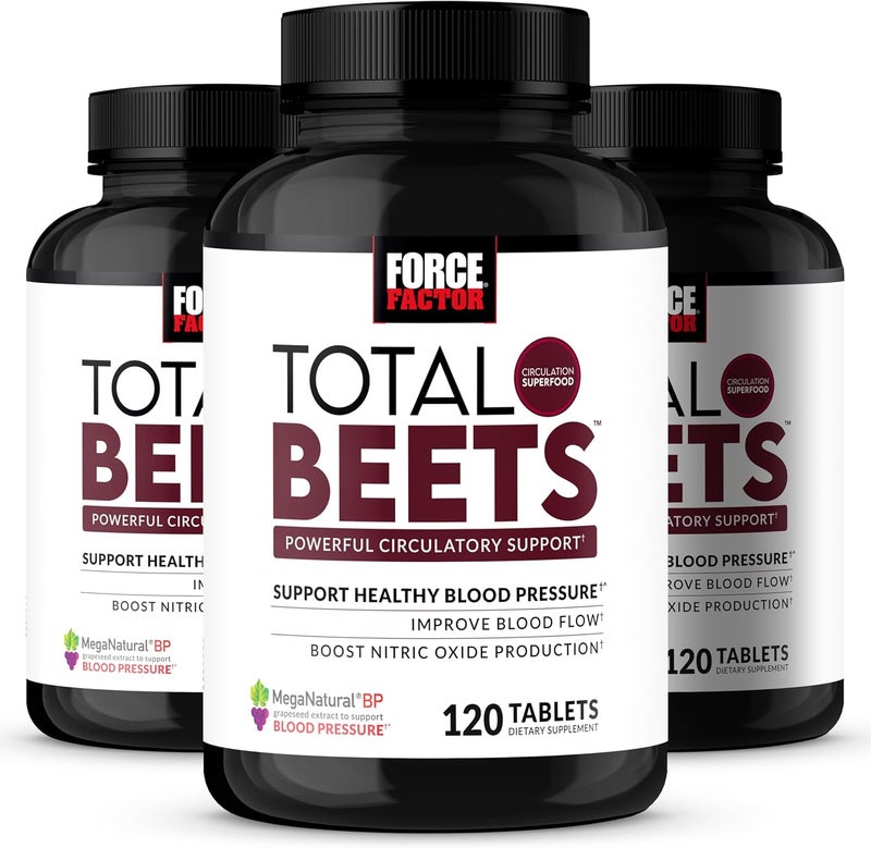 Force Factor Total Beets Blood Pressure Supplements Nitric Oxide Supplement with Beet Root Powder Nitrates Grapeseed Extract for Circulation Cardiovascular Heart Health 360 Tablets 3 Pack - Image 1