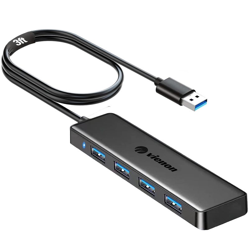 vienon USB Hub, VIENON 4-Port USB 3.0 Hub USB Splitter USB Expander for Laptop, Xbox, PS4/5, Flash Drive, HDD, Console, Printer, Camera,Keyborad, Mouse-3.3ft - Image 1