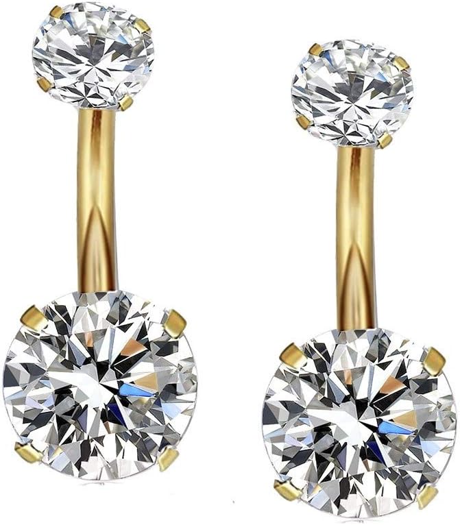 14G Surgical Steel Gold Belly Button Rings, Internally Threaded Round CZ Navel Barbell Stud for Women Men