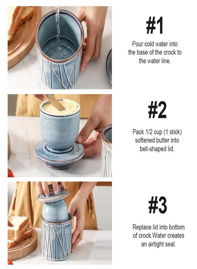 HVH Ceramic Butter Crock, French Butter Dish with Lid for Countertop, Butter Crock with Water, Butter Keeper for Counter, Butter Holder for Soft Butter (Wabi sabi) - Image 3