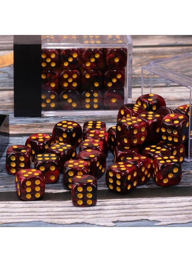 30 of Pack 16MM 6 Sided Mini Dice Set,Two Colours D6 Game Dice Set, 6 Sided Standard Dices for Yahtzee, Bunco or Teaching Math,with Portable Plastic Box(Dark Red+Black) - Image 3