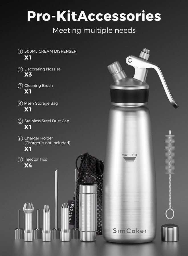 SimCoker Whipped Cream Dispenser Stainless Steel,Cream Whipper with 4 Injector Tips and 3 Decorating Nozzles,Dishwasher Safe,Chargers NOT Included - Image 4