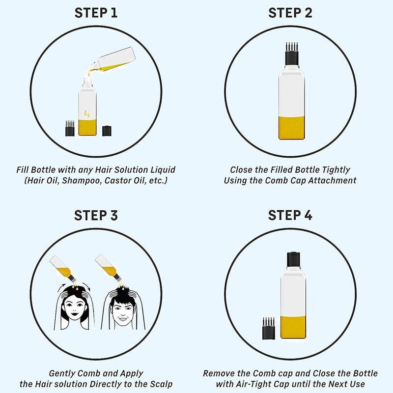 VREENY Hair Root Applicator Bottle with Comb Cap for Applying Hair Oil, Shampoo and Medicine (R_A_B_Pack of 02) - Image 4