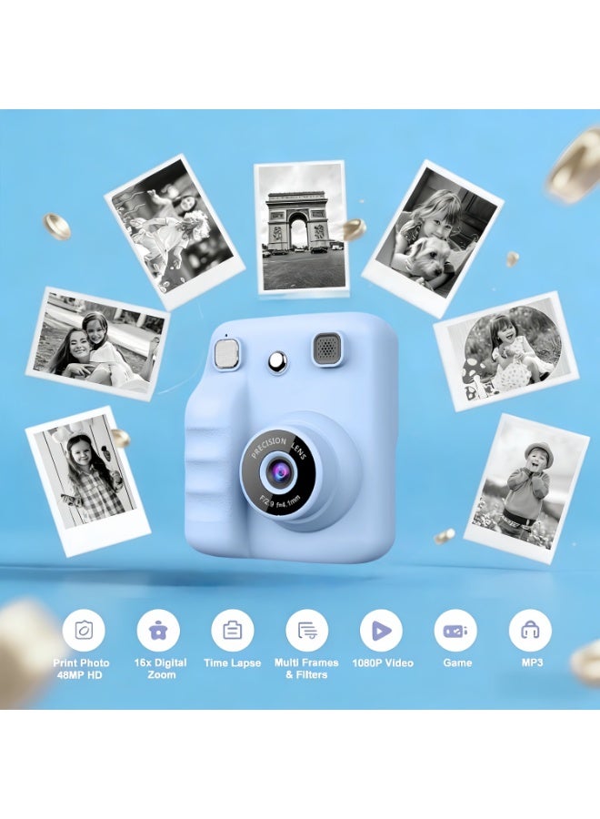 Instant Print Camera for Kids, 1080P HD Digital Camera with Single Color Printing, Includes 4 Rolls of Print Paper & 32GB Card – Birthday Gifts for Girls Boys Age 3-12 - Image 2