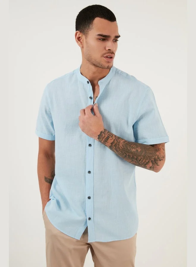 Buratti Cotton Linen Look Stand Collar Short Sleeve Shirt Men's SHIRT CF21S113899