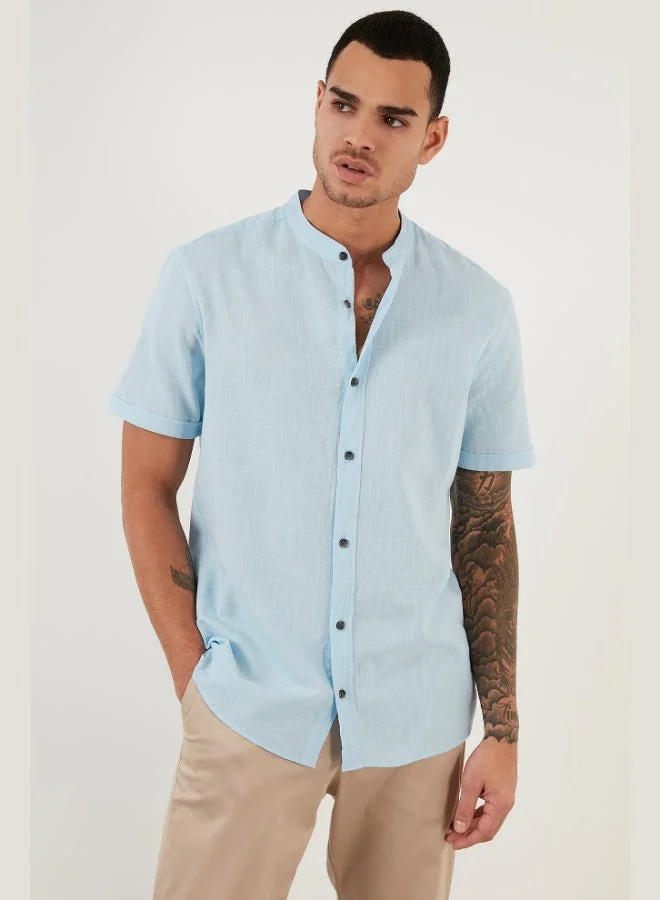 Buratti  Buratti Cotton Linen Look Stand Collar Short Sleeve Shirt Men's SHIRT CF21S113899 for Men | Best Price UAE