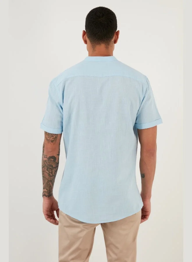 Buratti  Buratti Cotton Linen Look Stand Collar Short Sleeve Shirt Men's SHIRT CF21S113899 for Men | Best Price UAE