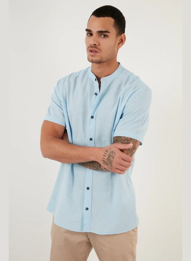 Buratti  Buratti Cotton Linen Look Stand Collar Short Sleeve Shirt Men's SHIRT CF21S113899 for Men | Best Price UAE