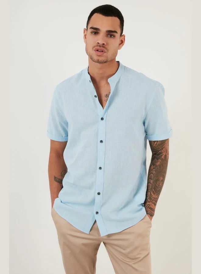 Buratti  Buratti Cotton Linen Look Stand Collar Short Sleeve Shirt Men's SHIRT CF21S113899 for Men | Best Price UAE