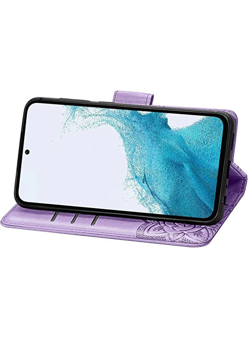 Samsung Galaxy A54 5G Wallet Case Cover with PU Leather Wallet Flip Protective Magnetic Case with Wrist Strap Card Slots Holder Pocket Butterfly Flower Stand Case for Women Girls Purple  - Image 4