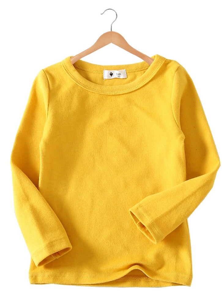 Loquat Kid's Solid Color Long Sleeve Crew Neck Tees Cotton Basic Base Shirt Yellow 