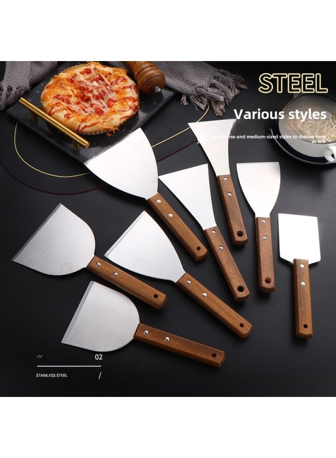 Wooden Handle Baking Spatula Barbecue Frying Spatula Stainless Steel Cooking Spatula Tiramisu Spatula Pancake Press Spatula Fry Pancake Spatula-Colour:M-152 Small Egg Shovel - Image 2