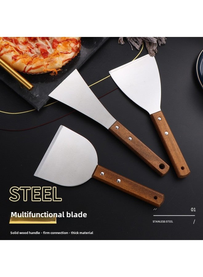 Wooden Handle Baking Spatula Barbecue Frying Spatula Stainless Steel Cooking Spatula Tiramisu Spatula Pancake Press Spatula Fry Pancake Spatula-Colour:M-152 Small Egg Shovel - Image 3