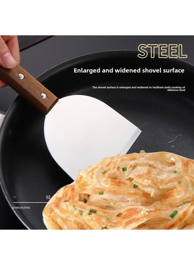 Wooden Handle Baking Spatula Barbecue Frying Spatula Stainless Steel Cooking Spatula Tiramisu Spatula Pancake Press Spatula Fry Pancake Spatula-Colour:M-152 Small Egg Shovel - Image 4