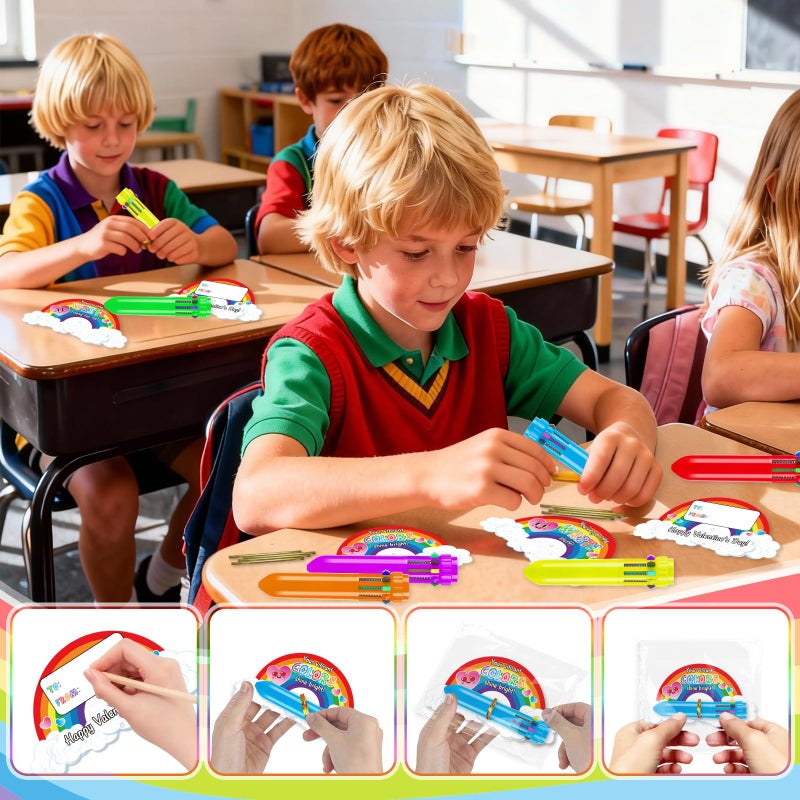 PaLeyFer 30 Pack Valentines Day Cards w/ Multi-color Pens (10-in-1) for Kids Students Classroom Office, Valentines's Day Gifts for Exchange Prize, Valentine's Party Favors for Boys Girls - Image 3