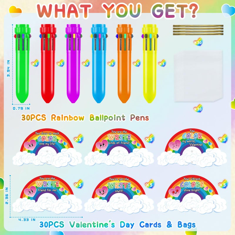 PaLeyFer 30 Pack Valentines Day Cards w/ Multi-color Pens (10-in-1) for Kids Students Classroom Office, Valentines's Day Gifts for Exchange Prize, Valentine's Party Favors for Boys Girls - Image 2