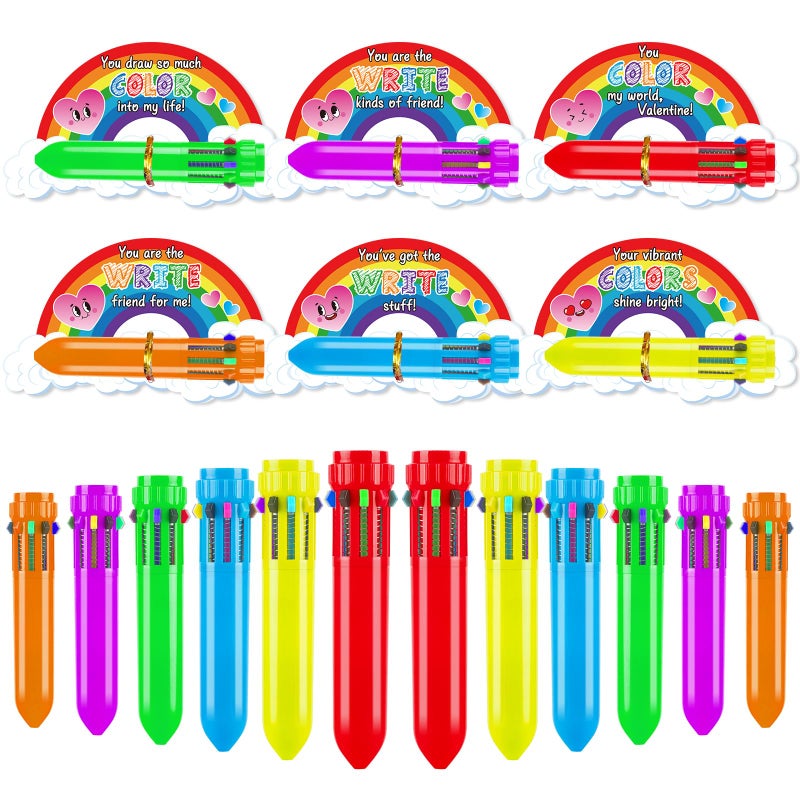 PaLeyFer 30 Pack Valentines Day Cards w/ Multi-color Pens (10-in-1) for Kids Students Classroom Office, Valentines's Day Gifts for Exchange Prize, Valentine's Party Favors for Boys Girls - Image 1