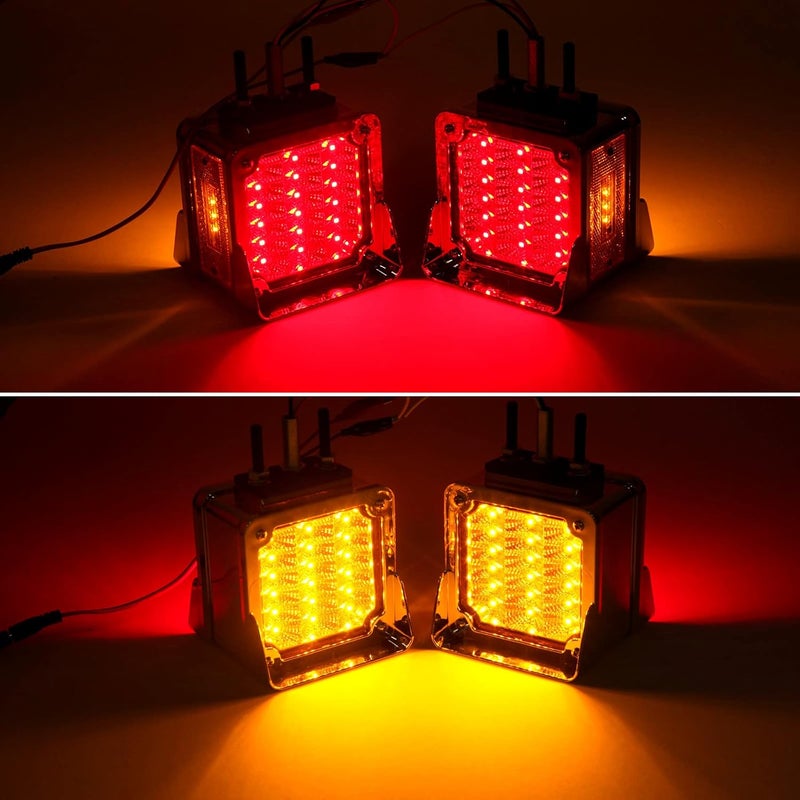 Konrali 2Pcs Double Face Square LED Fender Pedestal Turn Signal Lights Amber/Red with Chrome Visor - Image 3