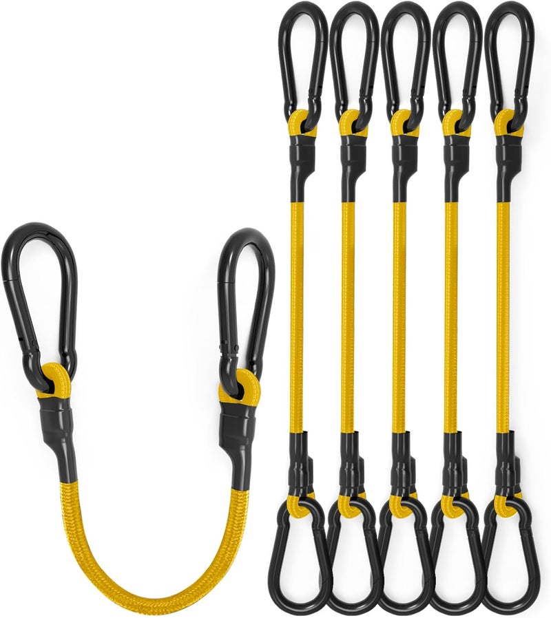 LuckyStraps 8 Pcs 18 Inch Heavy Duty Carabiner Bungee Cord Outdoor with 190 Lbs Max Break Strength, Bungee Straps with Upgraded Carabiner Hooks for Luggage Rack, Cargo, Hand Carts, Bike, Camping, etc (Yellow) Local market compliant trusted quality - Image 1