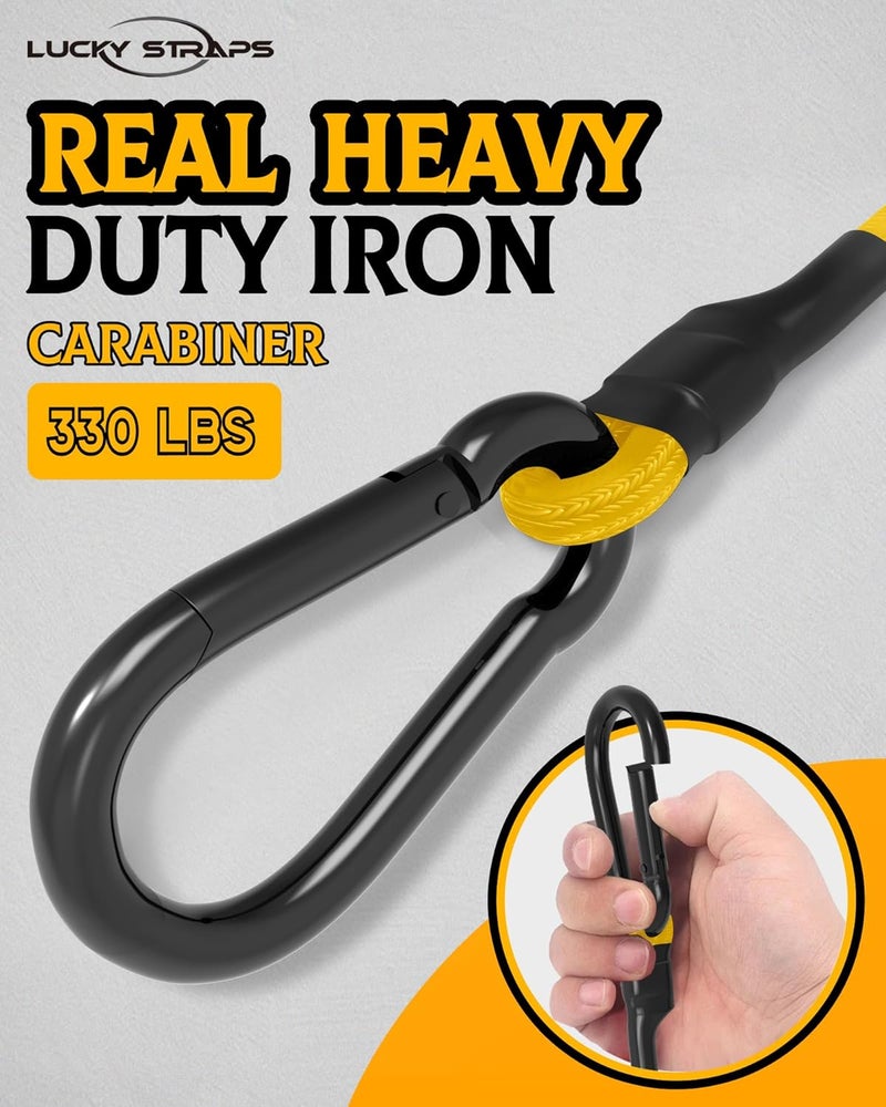 LuckyStraps 8 Pcs 18 Inch Heavy Duty Carabiner Bungee Cord Outdoor with 190 Lbs Max Break Strength, Bungee Straps with Upgraded Carabiner Hooks for Luggage Rack, Cargo, Hand Carts, Bike, Camping, etc (Yellow) Local market compliant trusted quality - Image 3