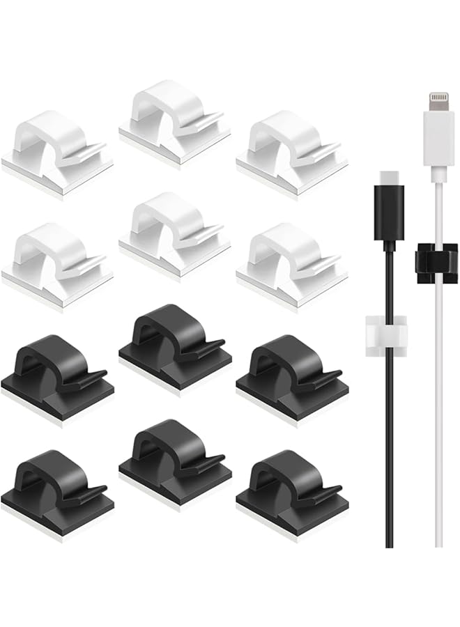 erorex 60 Pcs Adhesive Cable Clips Plastic Cable Cord Organziers Cable Storage Management Clip For Home Office Black White - Image 1