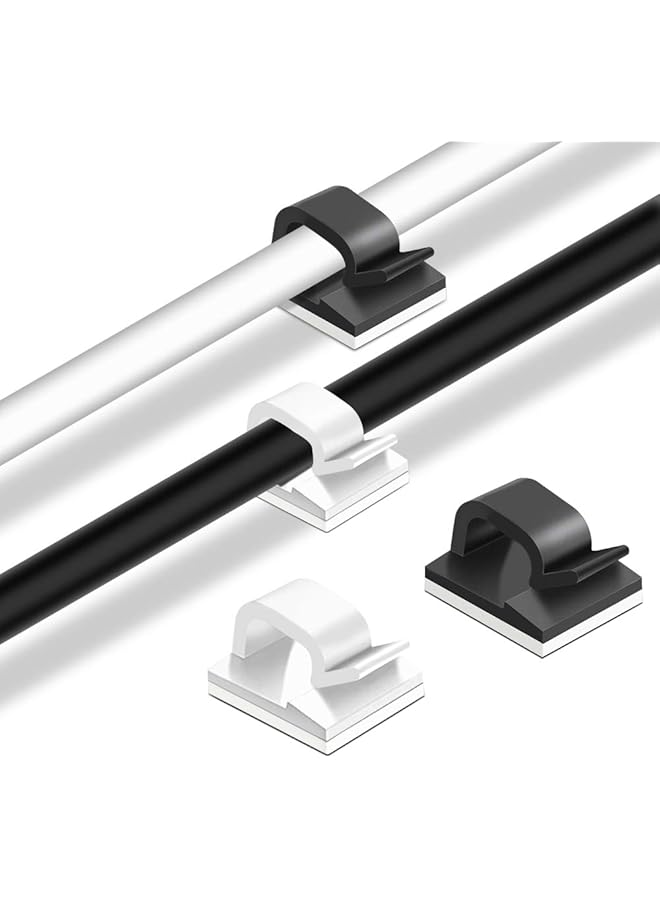 erorex 60 Pcs Adhesive Cable Clips Plastic Cable Cord Organziers Cable Storage Management Clip For Home Office Black White - Image 4