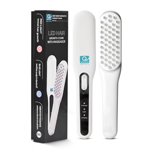Q DEVICES LED Scalp Massage Therapy Comb for Hair Growth – Red & Blue Light Therapy Hair Brush for Hair Fall Control & Scalp Care – Electric Vibrating Head Massager for Men & Women (White) - Image 1