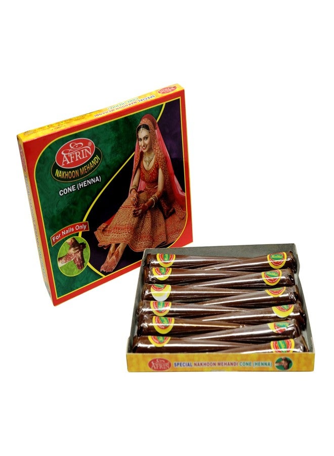 AFRIN Henna Nails Cone (Big) Pack of 12 (14gm each)| Ready to Use Mehendi for Natural Brown Nail Tint & Strength | Herbal Treatment to Cover Discoloration, Nourish Nails & Prevent Breakage - Image 1