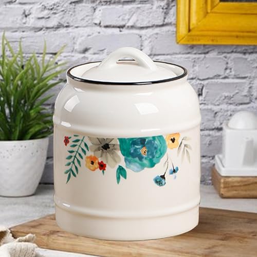 UMAI Ceramic Jar for Kitchen Storage with Lid | Airtight Ceramic Container | Multipurpose Kitchen Storage Jars and Containers | White | Printed (1 Jar) (1400ml) - Image 1