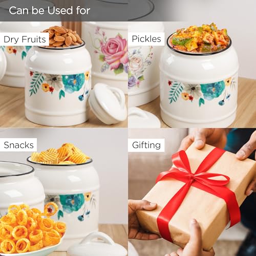 UMAI Ceramic Jar for Kitchen Storage with Lid | Airtight Ceramic Container | Multipurpose Kitchen Storage Jars and Containers | White | Printed (1 Jar) (1400ml) - Image 5