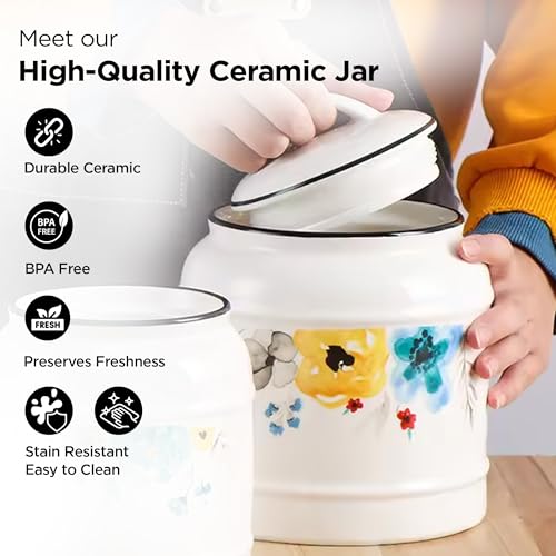 UMAI Ceramic Jar for Kitchen Storage with Lid | Airtight Ceramic Container | Multipurpose Kitchen Storage Jars and Containers | White | Printed (1 Jar) (1400ml) - Image 3