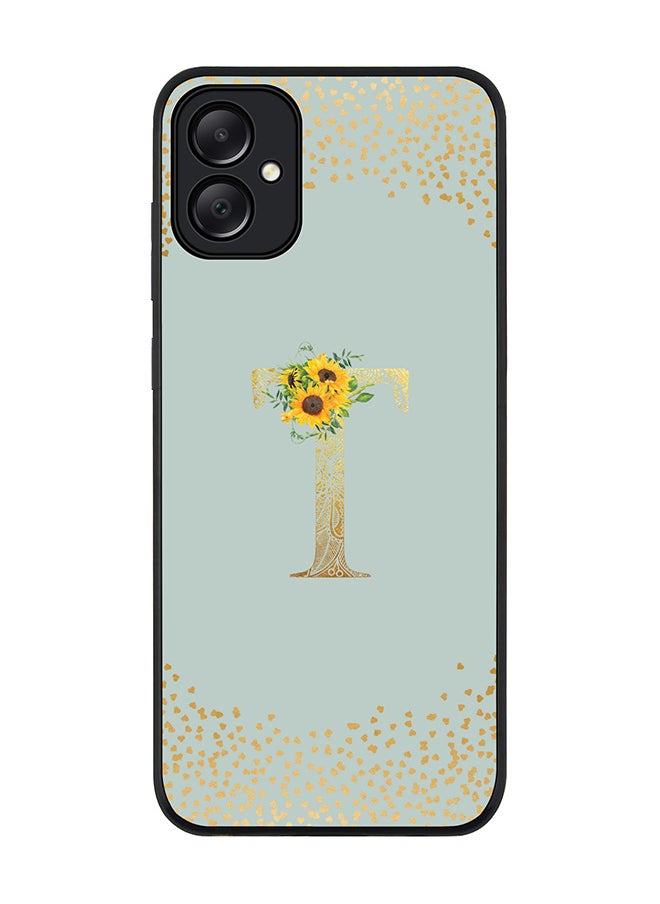 Rugged Black edge case for Samsung Galaxy A05 Case Cover- Custom Monogram Initial Letter Floral Pattern Alphabet-T  (Light Grey )