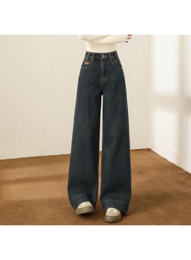 Baleno winter Fleece-lined High Waist Jeans - Versatile, Warm, Casual & Stylish Solid Color Wide-leg Pants - Image 3