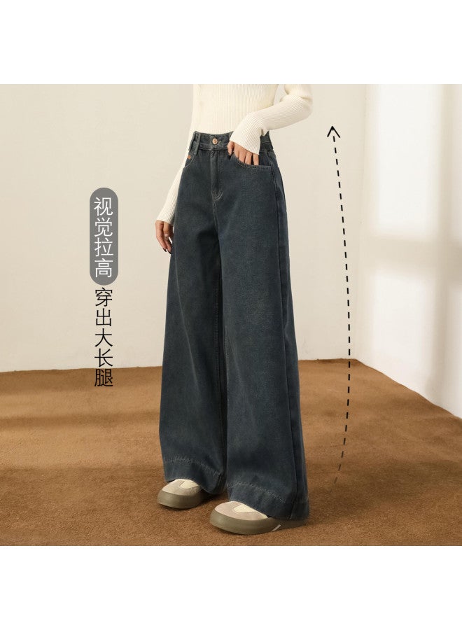 Baleno winter Fleece-lined High Waist Jeans - Versatile, Warm, Casual & Stylish Solid Color Wide-leg Pants - Image 4
