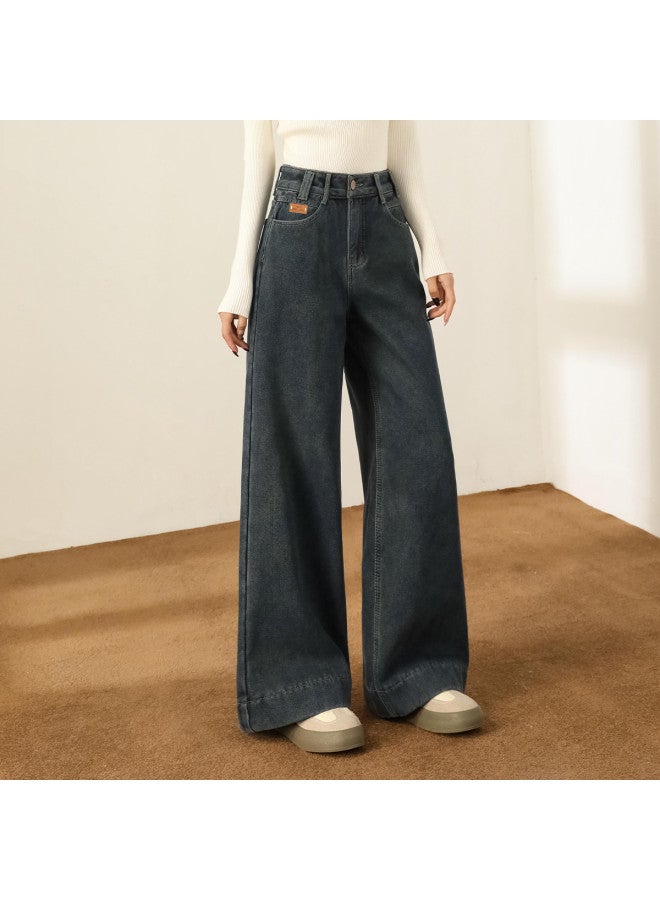 Baleno winter Fleece-lined High Waist Jeans - Versatile, Warm, Casual & Stylish Solid Color Wide-leg Pants - Image 5