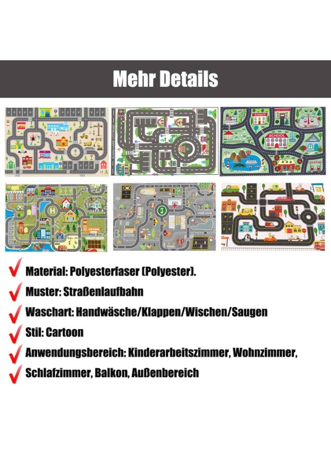 أديلي بساط لعب للأطفال وسجادة غرفة نوم بتصميم المدينة والطرق 120×160 سم، بساط سيارات تعليمي يحتوي على طرق ومواقف سيارات ومبانٍ ومدارس، سجادة ناعمة غير قابلة للانزلاق لغرفة اللعب والحضانة - Image 4