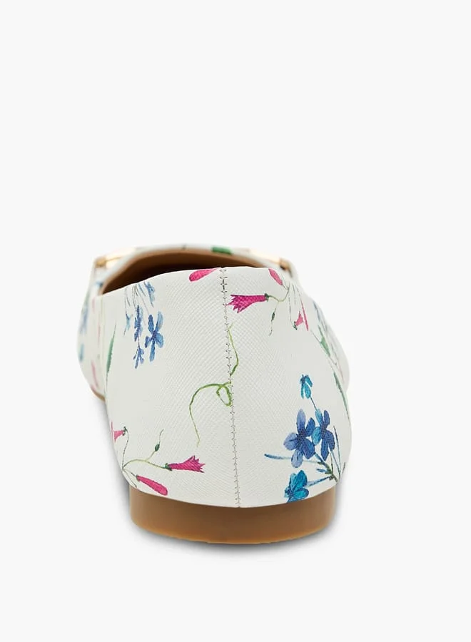 Flora Bella By Shoexpress Women's Floral Print Slip-On Ballerina Shoes with Metallic Accent