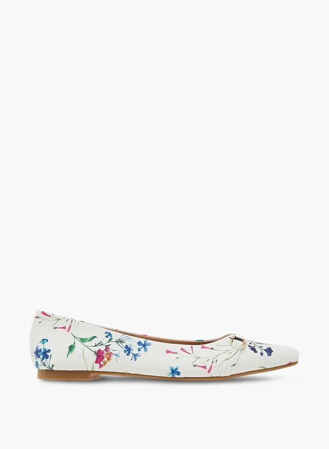 Flora Bella By Shoexpress Women's Floral Print Slip-On Ballerina Shoes with Metallic Accent